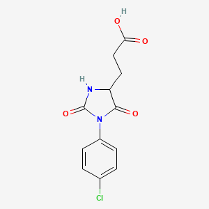 molecular formula C12H11ClN2O4 B3014042 3-[1-(4-Chlorophenyl)-2,5-dioxoimidazolidin-4-yl]propanoic acid CAS No. 1173293-40-7