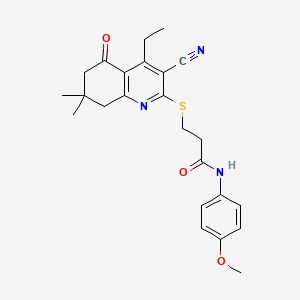 3-[(3-cyano-4-ethyl-7,7-dimethyl-5-oxo-6,8-dihydroquinolin-2-yl)sulfanyl]-N-(4-methoxyphenyl)propanamide