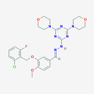 molecular formula C26H29ClFN7O4 B301405 3-[(2-Chloro-6-fluorobenzyl)oxy]-4-methoxybenzaldehyde [4,6-di(4-morpholinyl)-1,3,5-triazin-2-yl]hydrazone 