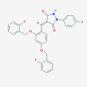 molecular formula C30H21F3N2O4 B301407 4-{2,4-Bis[(2-fluorobenzyl)oxy]benzylidene}-1-(4-fluorophenyl)-3,5-pyrazolidinedione 