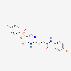 molecular formula C20H18BrN3O4S2 B3014084 N-(4-溴苯基)-2-((5-((4-乙基苯基)磺酰基)-6-氧代-1,6-二氢嘧啶-2-基)硫代)乙酰胺 CAS No. 1223900-56-8