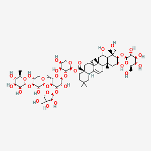 molecular formula C63H102O31 B3014085 [(2S,3R,4S,5S)-3-[(2S,3R,4S,5S,6S)-4-[(2S,3R,4R)-3,4-dihydroxy-4-(hydroxymethyl)oxolan-2-yl]oxy-5-[(2S,3R,4S,5R)-3,5-dihydroxy-4-[(2R,3S,4S,5S,6R)-3,4,5-trihydroxy-6-methyloxan-2-yl]oxyoxan-2-yl]oxy-3-hydroxy-6-methyloxan-2-yl]oxy-4,5-dihydroxyoxan-2-yl] (4aS,6aS,6bR,9R,10S,11R,12aR,14bS)-8,11-dihydroxy-9-(hydroxymethyl)-2,2,6a,6b,9,12a-hexamethyl-10-[(2R,3R,4S,5S,6R)-3,4,5-trihydroxy-6-(hydroxymethyl)oxan-2-yl]oxy-1,3,4,5,6,6a,7,8,8a,10,11,12,13,14b-tetradecahydropicene-4a-carboxylate CAS No. 54328-43-7