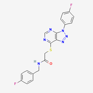 molecular formula C19H14F2N6OS B3014094 N-[(4-氟苯基)甲基]-2-[3-(4-氟苯基)三唑并[4,5-d]嘧啶-7-基]巯基乙酰胺 CAS No. 863460-29-1