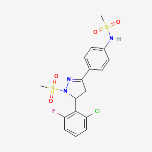 molecular formula C17H17ClFN3O4S2 B3014099 N-[4-[3-(2-chloro-6-fluorophenyl)-2-methylsulfonyl-3,4-dihydropyrazol-5-yl]phenyl]methanesulfonamide CAS No. 852140-95-5