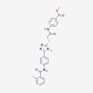molecular formula C27H25N5O4S B301411 methyl 4-[({[4-methyl-5-(4-{[(2-methylphenyl)carbonyl]amino}phenyl)-4H-1,2,4-triazol-3-yl]sulfanyl}acetyl)amino]benzoate 