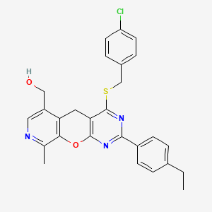 (7-{[(4-Chlorophenyl)methyl]sulfanyl}-5-(4-ethylphenyl)-14-methyl-2-oxa-4,6,13-triazatricyclo[8.4.0.0^{3,8}]tetradeca-1(10),3(8),4,6,11,13-hexaen-11-yl)methanol