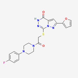 molecular formula C21H19FN6O3S B3014111 7-({2-[4-(4-fluorophenyl)piperazin-1-yl]-2-oxoethyl}thio)-2-(2-furyl)pyrazolo[1,5-d][1,2,4]triazin-4(5H)-one CAS No. 1223935-45-2