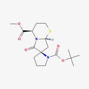 molecular formula C17H26N2O5S B3014119 Spiro[pyrrolidine-2,7'(6'H)-[2H]pyrrolo[2,1-b][1,3]thiazine]-1,4'-dicarboxylic acid, tetrahydro-6'-oxo-, 1-(1,1-dimethylethyl) 4'-methyl ester, (2R,4'R,8'aR)- CAS No. 221040-37-5