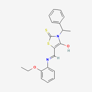 molecular formula C20H20N2O2S2 B3014130 (Z)-5-(((2-ethoxyphenyl)amino)methylene)-3-(1-phenylethyl)-2-thioxothiazolidin-4-one CAS No. 881569-55-7