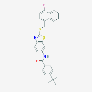 molecular formula C29H25FN2OS2 B301414 4-tert-butyl-N-(2-{[(4-fluoro-1-naphthyl)methyl]sulfanyl}-1,3-benzothiazol-6-yl)benzamide 