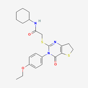 molecular formula C22H27N3O3S2 B3014142 N-cyclohexyl-2-[[3-(4-ethoxyphenyl)-4-oxo-6,7-dihydrothieno[3,2-d]pyrimidin-2-yl]sulfanyl]acetamide CAS No. 686772-41-8