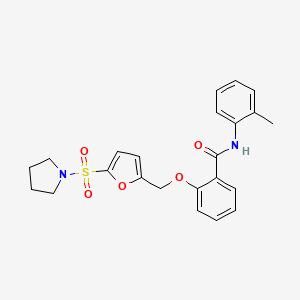 molecular formula C23H24N2O5S B3014143 2-((5-(pyrrolidin-1-ylsulfonyl)furan-2-yl)methoxy)-N-(o-tolyl)benzamide CAS No. 1207052-09-2