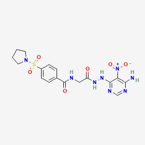 molecular formula C17H20N8O6S B3014180 N-(2-(2-(6-amino-5-nitropyrimidin-4-yl)hydrazinyl)-2-oxoethyl)-4-(pyrrolidin-1-ylsulfonyl)benzamide CAS No. 497063-44-2