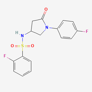 molecular formula C16H14F2N2O3S B3014181 2-fluoro-N-(1-(4-fluorophenyl)-5-oxopyrrolidin-3-yl)benzenesulfonamide CAS No. 896315-38-1