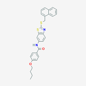 molecular formula C29H26N2O2S2 B301421 4-butoxy-N-{2-[(1-naphthylmethyl)sulfanyl]-1,3-benzothiazol-6-yl}benzamide 