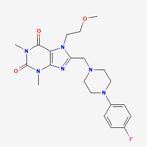 molecular formula C21H27FN6O3 B3014237 8-((4-(4-fluorophenyl)piperazin-1-yl)methyl)-7-(2-methoxyethyl)-1,3-dimethyl-1H-purine-2,6(3H,7H)-dione CAS No. 851941-17-8