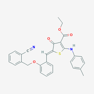 molecular formula C29H24N2O4S B301427 ethyl (5Z)-5-[[2-[(2-cyanophenyl)methoxy]phenyl]methylidene]-2-(4-methylanilino)-4-oxothiophene-3-carboxylate 