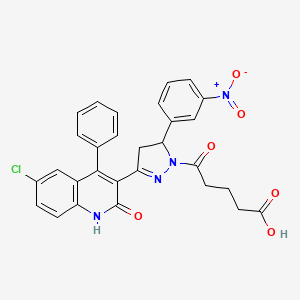molecular formula C29H23ClN4O6 B3014277 5-(3-(6-chloro-2-oxo-4-phenyl-1,2-dihydroquinolin-3-yl)-5-(3-nitrophenyl)-4,5-dihydro-1H-pyrazol-1-yl)-5-oxopentanoic acid CAS No. 394239-93-1