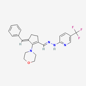 molecular formula C23H23F3N4O B3014304 4-((E)-5-苄叉-2-((E)-(2-(5-(三氟甲基)吡啶-2-基)肼基)甲基)环戊-1-烯-1-基)吗啉 CAS No. 314244-24-1