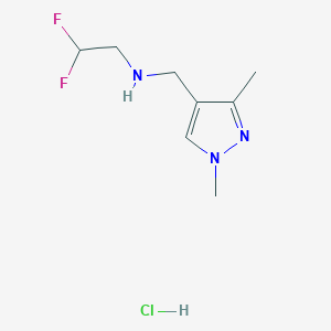 molecular formula C8H14ClF2N3 B3014320 N-[(1,3-Dimethyl-1H-pyrazol-4-yl)methyl]-2,2-difluoroethanamine hydrochloride CAS No. 1431964-17-8