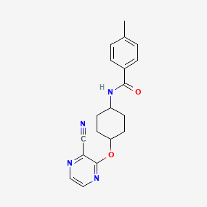 molecular formula C19H20N4O2 B3014323 N-((1r,4r)-4-((3-cyanopyrazin-2-yl)oxy)cyclohexyl)-4-methylbenzamide CAS No. 2034397-85-6