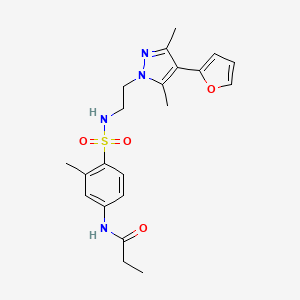 molecular formula C21H26N4O4S B3014324 N-(4-(N-(2-(4-(furan-2-yl)-3,5-dimethyl-1H-pyrazol-1-yl)ethyl)sulfamoyl)-3-methylphenyl)propionamide CAS No. 2034295-10-6