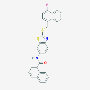 molecular formula C29H19FN2OS2 B301433 N-(2-{[(4-fluoro-1-naphthyl)methyl]sulfanyl}-1,3-benzothiazol-6-yl)-1-naphthamide 