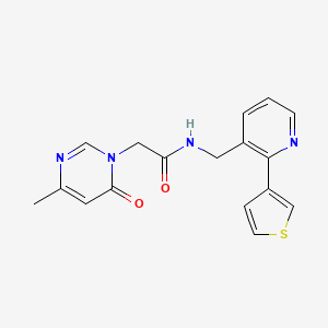 molecular formula C17H16N4O2S B3014332 2-(4-methyl-6-oxopyrimidin-1(6H)-yl)-N-((2-(thiophen-3-yl)pyridin-3-yl)methyl)acetamide CAS No. 2034595-97-4