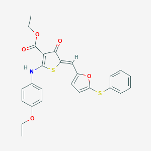 molecular formula C26H23NO5S2 B301434 ethyl (5Z)-2-(4-ethoxyanilino)-4-oxo-5-[(5-phenylsulfanylfuran-2-yl)methylidene]thiophene-3-carboxylate 