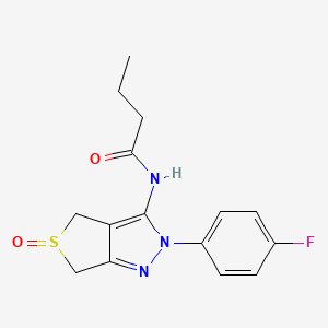 molecular formula C15H16FN3O2S B3014345 N-(2-(4-fluorophenyl)-5-oxido-4,6-dihydro-2H-thieno[3,4-c]pyrazol-3-yl)butyramide CAS No. 958587-23-0