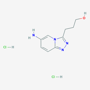 molecular formula C9H14Cl2N4O B3014348 3-(6-氨基-[1,2,4]三唑并[4,3-a]吡啶-3-基)丙醇；二盐酸盐 CAS No. 2361851-12-7