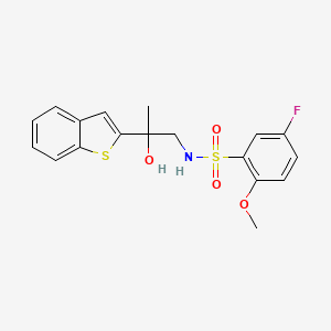 molecular formula C18H18FNO4S2 B3014349 N-(2-(benzo[b]thiophen-2-yl)-2-hydroxypropyl)-5-fluoro-2-methoxybenzenesulfonamide CAS No. 2034404-03-8