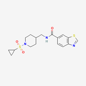 molecular formula C17H21N3O3S2 B3014352 N-((1-(环丙基磺酰基)哌啶-4-基)甲基)苯并[d]噻唑-6-甲酰胺 CAS No. 1797791-41-3