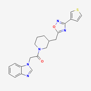 molecular formula C21H21N5O2S B3014355 2-(1H-苯并[d]咪唑-1-基)-1-(3-((3-(噻吩-3-基)-1,2,4-恶二唑-5-基)甲基)哌啶-1-基)乙酮 CAS No. 1705462-03-8