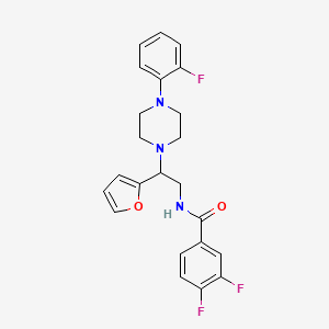 molecular formula C23H22F3N3O2 B3014357 3,4-二氟-N-(2-(4-(2-氟苯基)哌嗪-1-基)-2-(呋喃-2-基)乙基)苯甲酰胺 CAS No. 877633-35-7