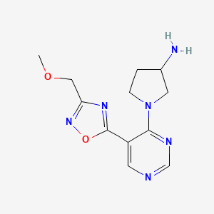 molecular formula C12H16N6O2 B3014359 1-{5-[3-(Methoxymethyl)-1,2,4-oxadiazol-5-yl]pyrimidin-4-yl}pyrrolidin-3-amine CAS No. 2120140-90-9