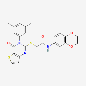 molecular formula C24H21N3O4S2 B3014360 N-(2,3-dihydro-1,4-benzodioxin-6-yl)-2-{[3-(3,5-dimethylphenyl)-4-oxo-3,4-dihydrothieno[3,2-d]pyrimidin-2-yl]sulfanyl}acetamide CAS No. 1261018-89-6