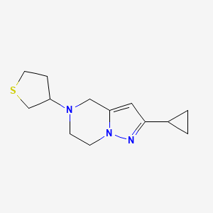 molecular formula C13H19N3S B3014366 2-Cyclopropyl-5-(tetrahydrothiophen-3-yl)-4,5,6,7-tetrahydropyrazolo[1,5-a]pyrazine CAS No. 2034454-49-2
