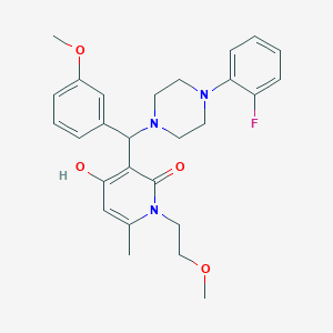 molecular formula C27H32FN3O4 B3014369 3-((4-(2-fluorophenyl)piperazin-1-yl)(3-methoxyphenyl)methyl)-4-hydroxy-1-(2-methoxyethyl)-6-methylpyridin-2(1H)-one CAS No. 897734-83-7