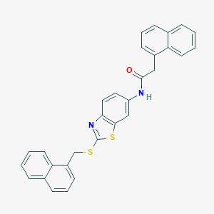 molecular formula C30H22N2OS2 B301437 2-(1-naphthyl)-N-{2-[(1-naphthylmethyl)sulfanyl]-1,3-benzothiazol-6-yl}acetamide 