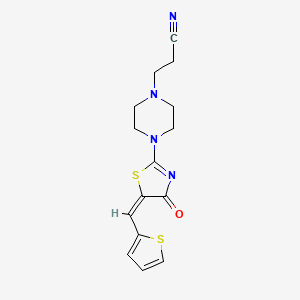 (E)-3-(4-(4-oxo-5-(thiophen-2-ylmethylene)-4,5-dihydrothiazol-2-yl)piperazin-1-yl)propanenitrile