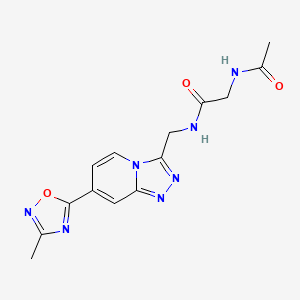 molecular formula C14H15N7O3 B3014386 2-乙酰氨基-N-((7-(3-甲基-1,2,4-恶二唑-5-基)-[1,2,4]三唑并[4,3-a]吡啶-3-基)甲基)乙酰胺 CAS No. 2034438-39-4