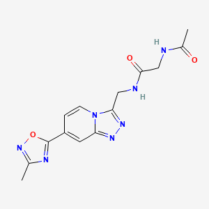 molecular formula C14H15N7O3 B3014386 2-acetamido-N-((7-(3-methyl-1,2,4-oxadiazol-5-yl)-[1,2,4]triazolo[4,3-a]pyridin-3-yl)methyl)acetamide CAS No. 2034438-39-4