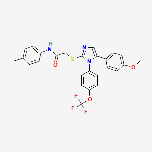 molecular formula C26H22F3N3O3S B3014389 2-((5-(4-methoxyphenyl)-1-(4-(trifluoromethoxy)phenyl)-1H-imidazol-2-yl)thio)-N-(p-tolyl)acetamide CAS No. 1226440-79-4