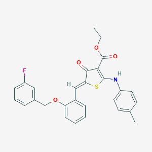 ethyl (5Z)-5-[[2-[(3-fluorophenyl)methoxy]phenyl]methylidene]-2-(4-methylanilino)-4-oxothiophene-3-carboxylate