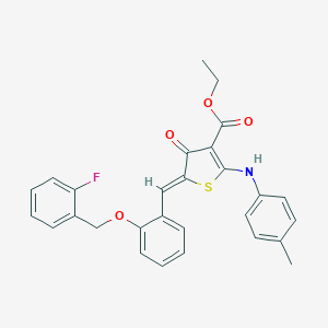 molecular formula C28H24FNO4S B301440 ethyl (5Z)-5-[[2-[(2-fluorophenyl)methoxy]phenyl]methylidene]-2-(4-methylanilino)-4-oxothiophene-3-carboxylate 