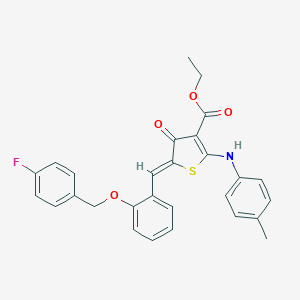 ethyl (5Z)-5-[[2-[(4-fluorophenyl)methoxy]phenyl]methylidene]-2-(4-methylanilino)-4-oxothiophene-3-carboxylate