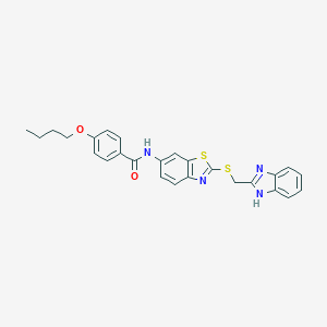 molecular formula C26H24N4O2S2 B301444 N-{2-[(1H-benzimidazol-2-ylmethyl)sulfanyl]-1,3-benzothiazol-6-yl}-4-butoxybenzamide 