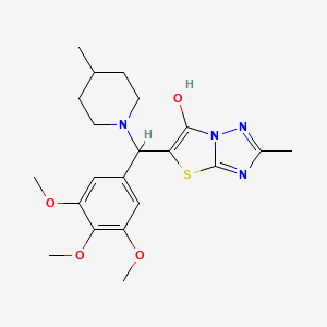 molecular formula C21H28N4O4S B3014453 2-Methyl-5-((4-methylpiperidin-1-yl)(3,4,5-trimethoxyphenyl)methyl)thiazolo[3,2-b][1,2,4]triazol-6-ol CAS No. 369367-17-9