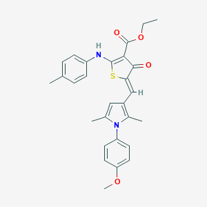 molecular formula C28H28N2O4S B301446 ethyl (5Z)-5-[[1-(4-methoxyphenyl)-2,5-dimethylpyrrol-3-yl]methylidene]-2-(4-methylanilino)-4-oxothiophene-3-carboxylate 